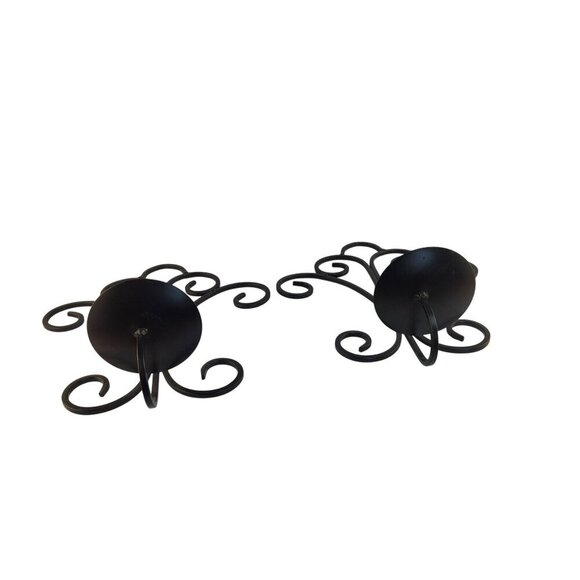 Iron Black Wall Sconce Candle Holders Set Of 2 Decorative Scroll Design 12" Tall - Picture 3 of 8